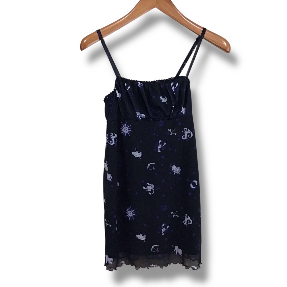 Bershka Black Zodiac Constellation Mesh Mini Dress Spaghetti Strap S‎ NWOT